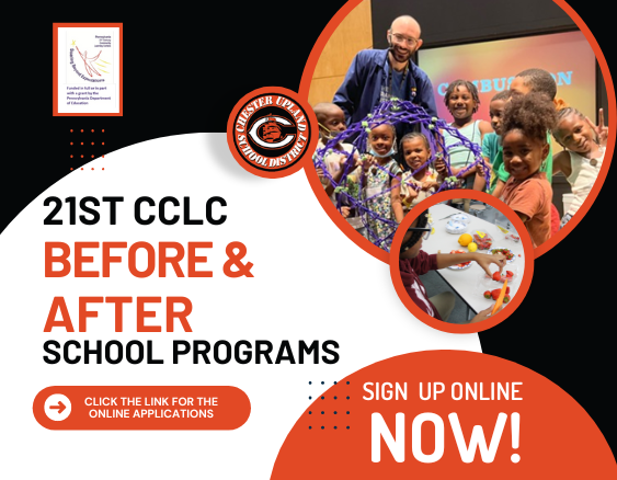 images of students participating in activities, CUSD logo, and title text: sign up for after school